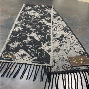 Coach Signature Wool/Cashmere Scarf - Gray/Black